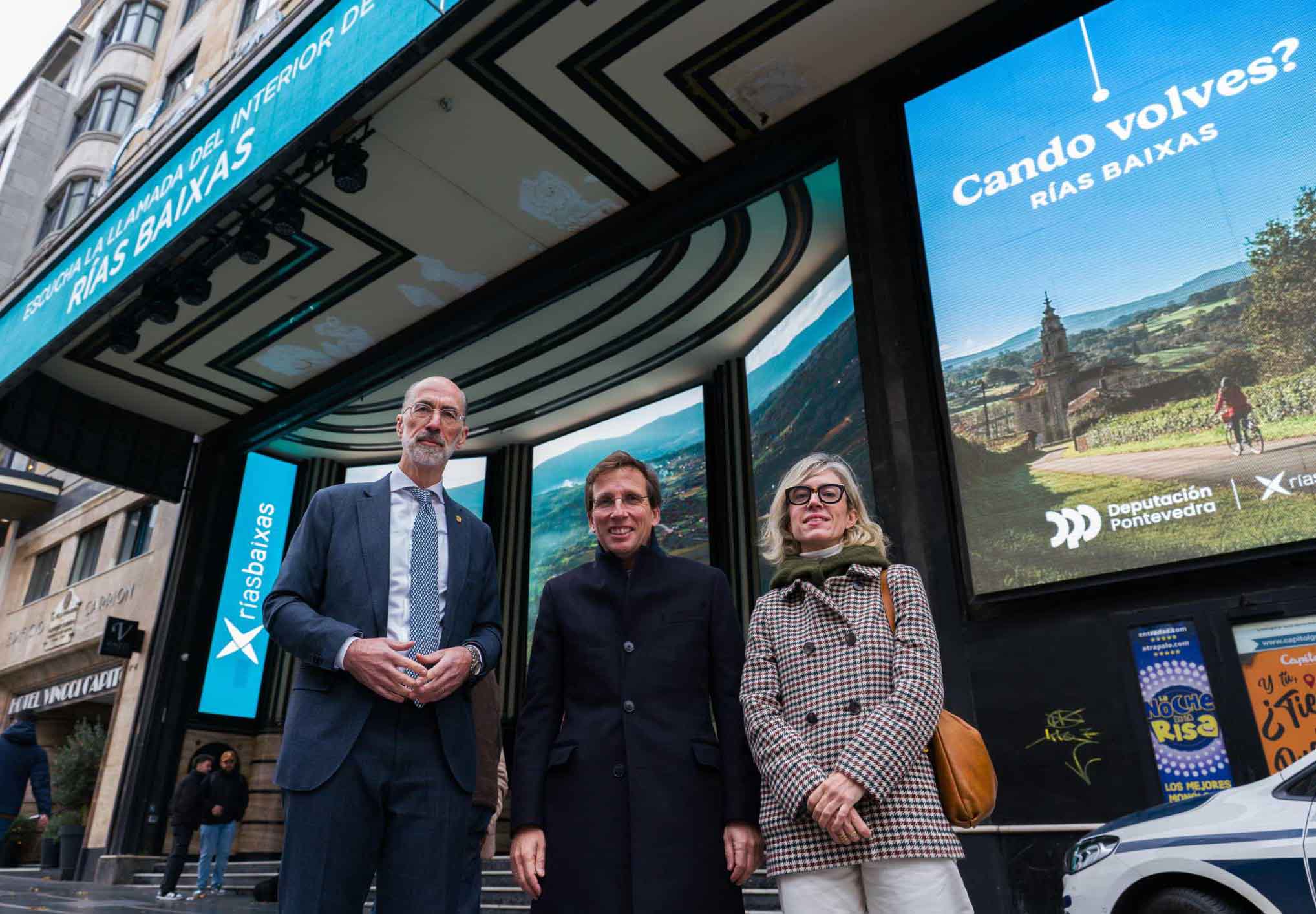 La Deputación de Pontevedra lleva la campaña ‘Cando volves?’ a la Gran Vía de Madrid