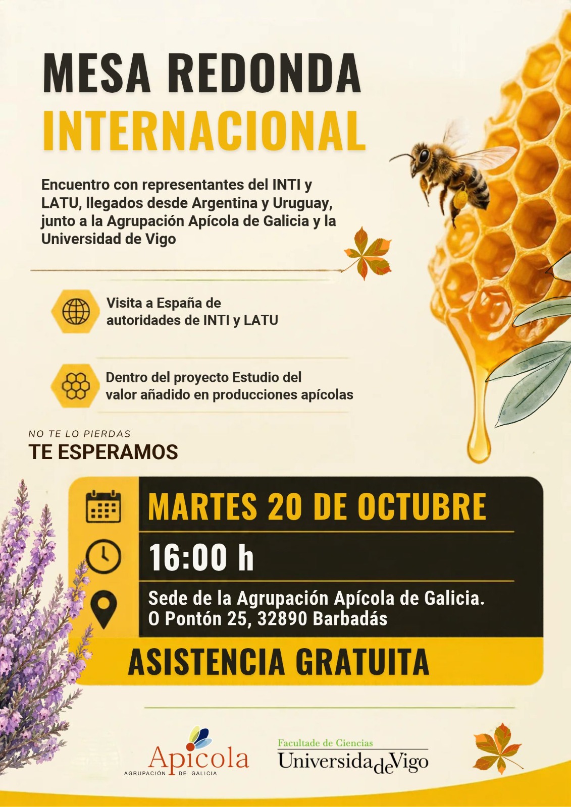Técnicos de Argentina y Uruguay visitarán la Agrupación Apícola de Galicia y la IGP Miel de Galicia